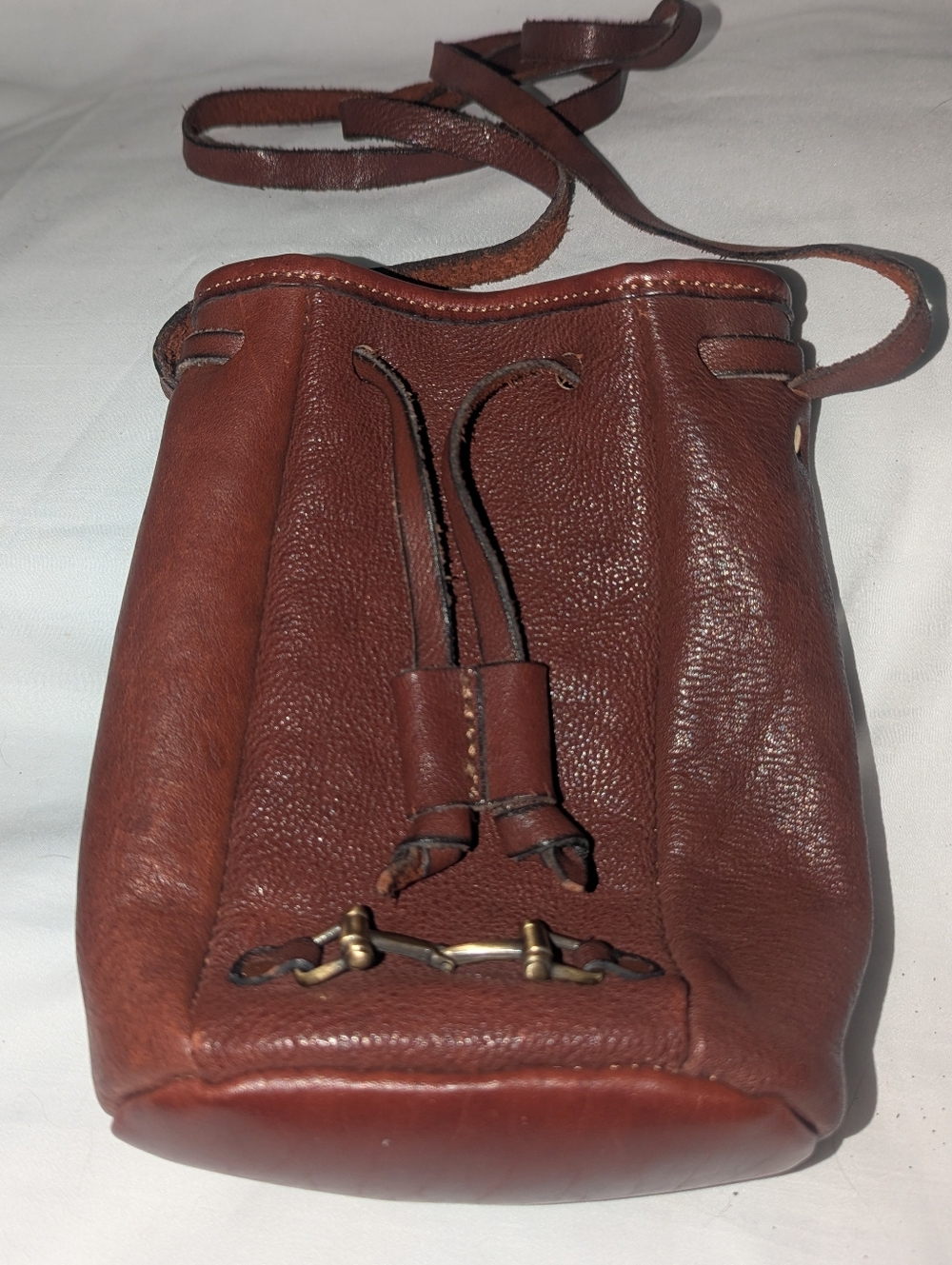 Vintage Tory Leather Co. Brown Leather Drawstring Crossbody Bucket Bag - Picture 4 of 9